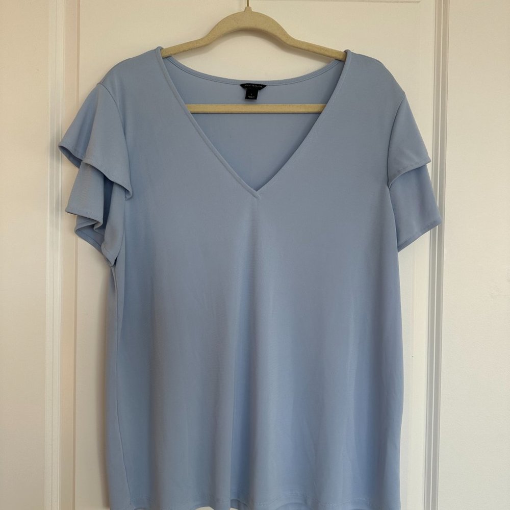 Ann Taylor Ruffle Short Sleeve Blouse